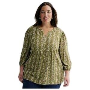 Croft Barrow NWT Women's Green Vines Print  Baby Doll Blouse Size 2X